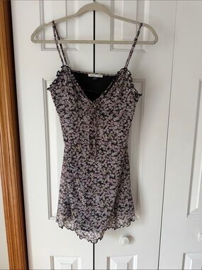 American Eagle Outfitters Black Pink Floral Lace-Trim Cami